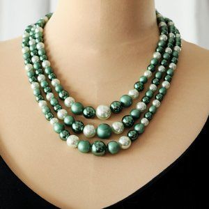 JAPAN Vintage Faux Pearl 3 Strand Necklace